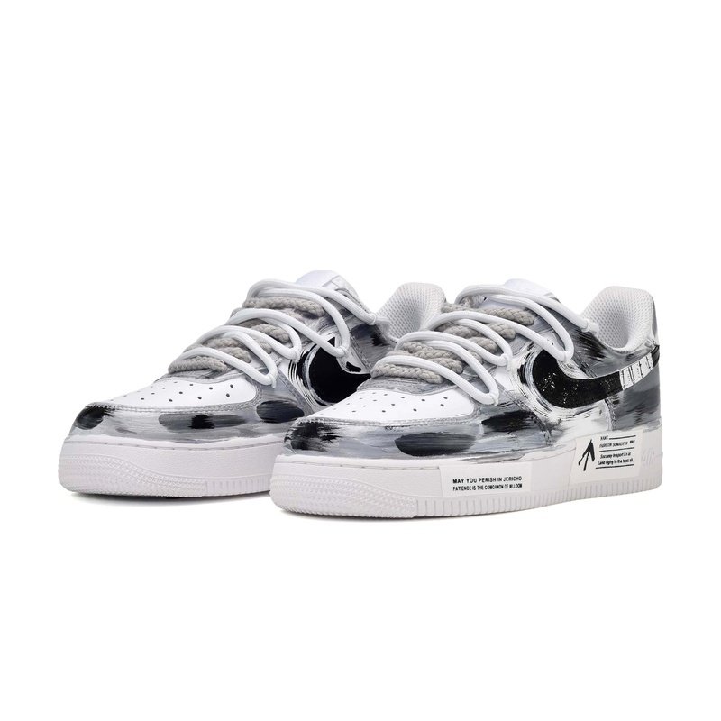 Custom Air Force 1 Shoes Battle Field Black White - Image 3