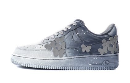 Custom Air Force 1 Shoes Butterfly Dream Gray Silver