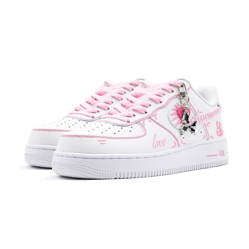Custom Air Force 1 Shoes Comic Graffiti Pink White - Image 3