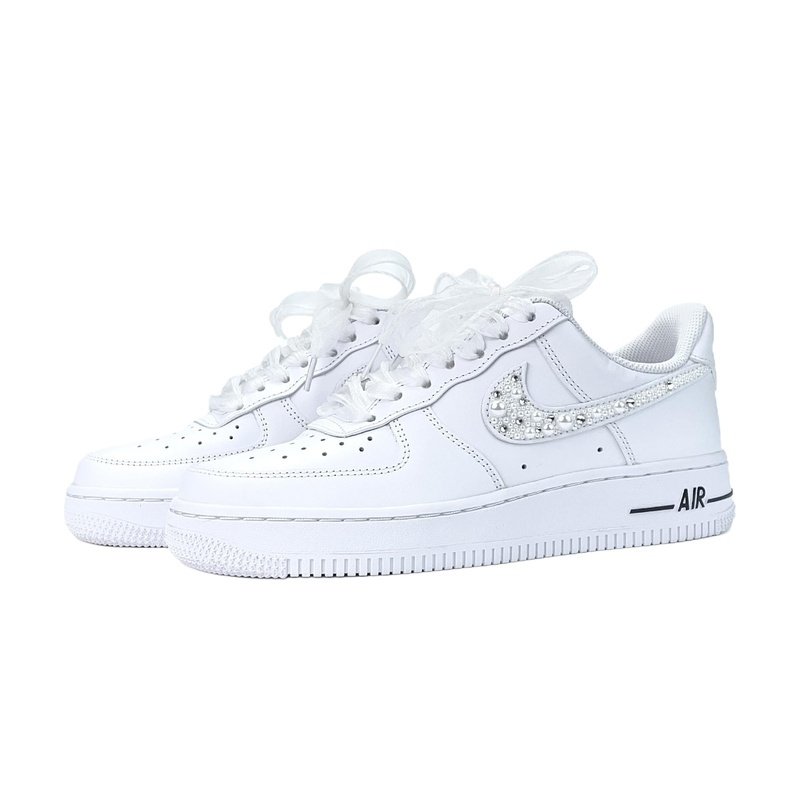 Custom Air Force 1 Shoes Diamond Swoosh White Sparkling - Image 3