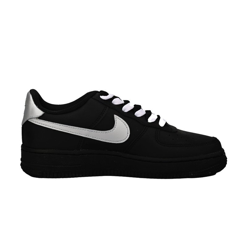 Custom Air Force 1 Shoes Double Swoosh Black Silver - Image 2