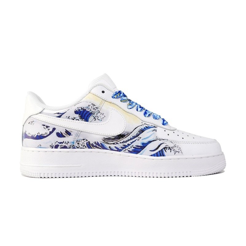 Custom Air Force 1 Shoes Floating Wave White Blue - Image 2