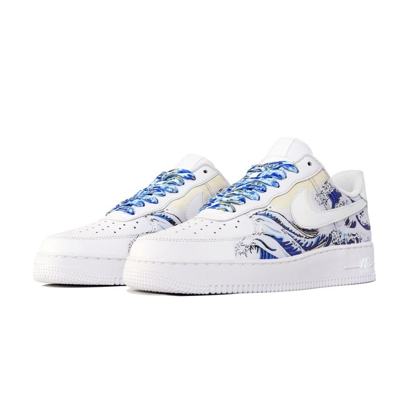 Custom Air Force 1 Shoes Floating Wave White Blue - Image 3