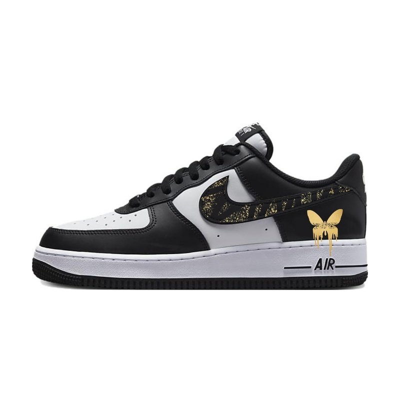 Custom Air Force 1 Shoes Gold Butterfly Black White