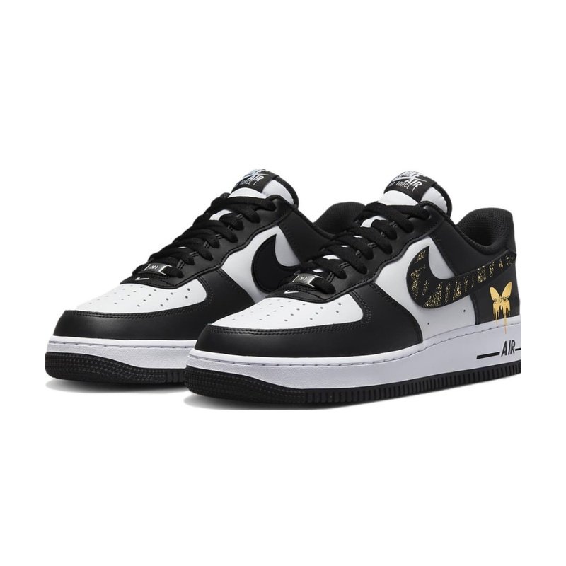 Custom Air Force 1 Shoes Gold Butterfly Black White - Image 3