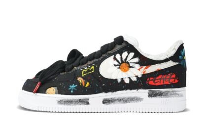 Custom Air Force 1 Shoes Graffiti Daisy Black Multicolor