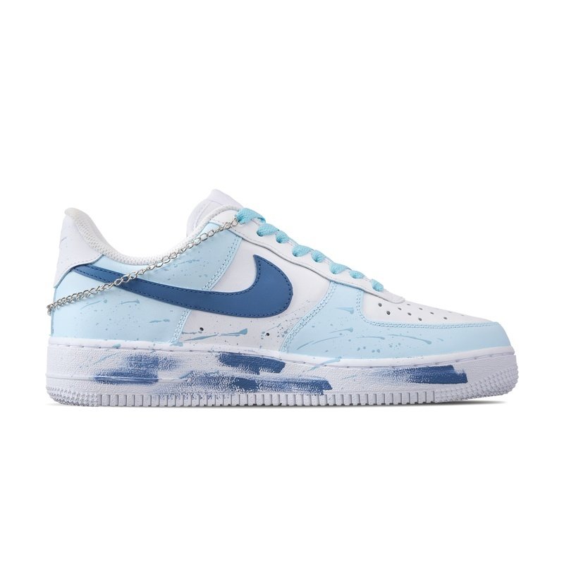 Custom Air Force 1 Shoes Graffiti Smile Blue White - Image 2