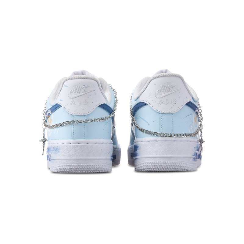 Custom Air Force 1 Shoes Graffiti Smile Blue White - Image 4