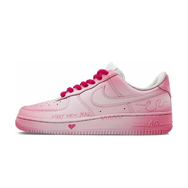 Custom Air Force 1 Shoes Happy New Year Pink White