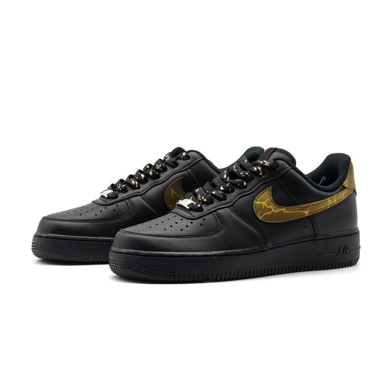 Custom Air Force 1 Shoes Lightning Thunder Black Gold - Image 3