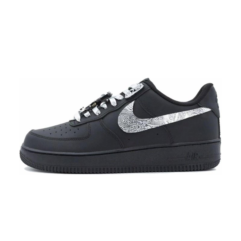 Custom Air Force 1 Shoes Liquid Metal Black Silver