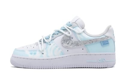 Custom Air Force 1 Shoes Liquid Metal Blue Silver