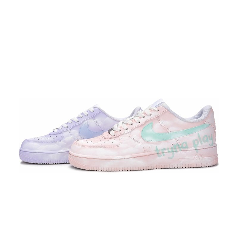 Custom Air Force 1 Shoes Mismatched Clouds Pink Purple - Image 4