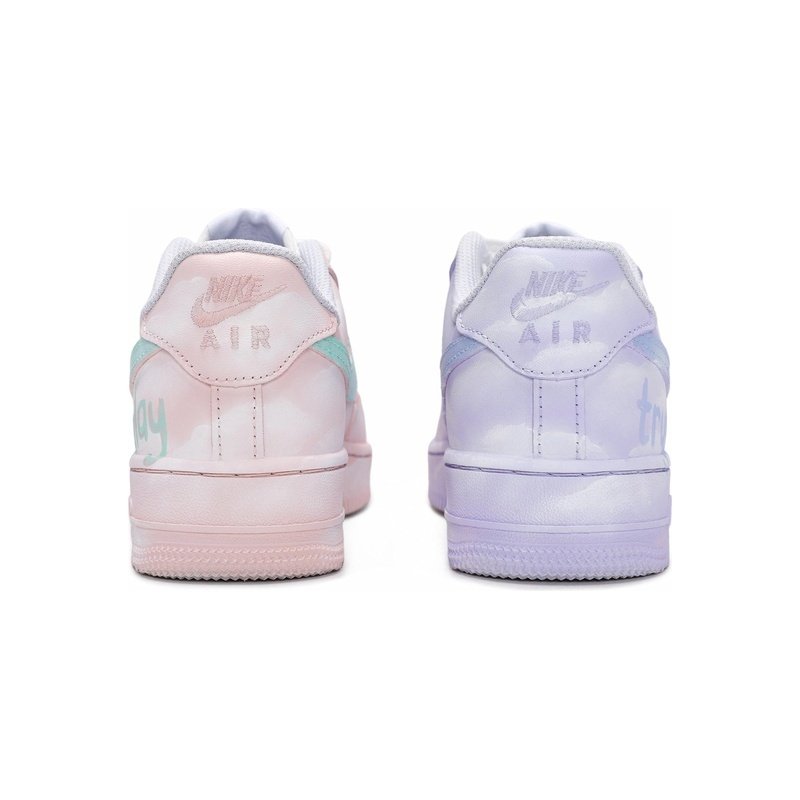 Custom Air Force 1 Shoes Mismatched Clouds Pink Purple - Image 5