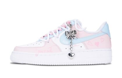 Custom Air Force 1 Shoes Mismatched Hearts Blue Pink
