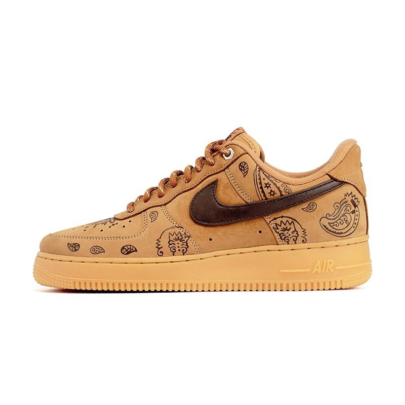 Custom Air Force 1 Shoes Paisley Retro Wheat Brown