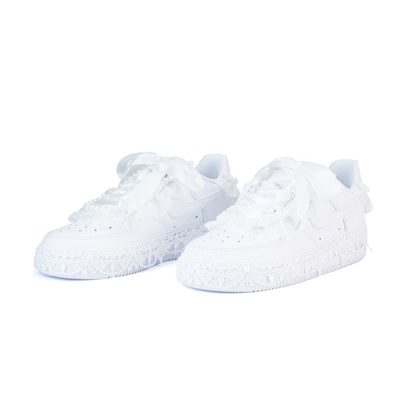 Custom Air Force 1 Shoes Pearl Bridal Lace White - Image 3