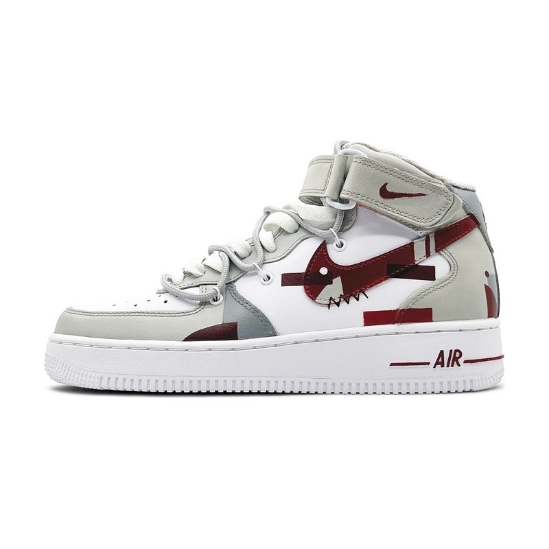 Custom Air Force 1 Shoes Prank Swoosh Grey Red