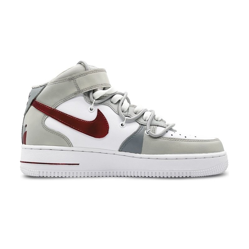 Custom Air Force 1 Shoes Prank Swoosh Grey Red - Image 2