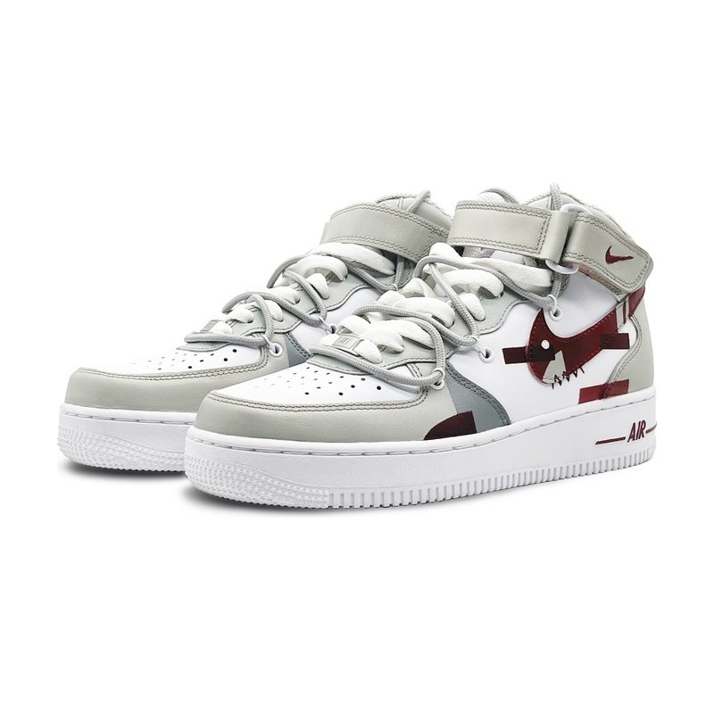 Custom Air Force 1 Shoes Prank Swoosh Grey Red - Image 3