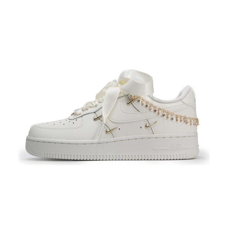 Custom Air Force 1 Shoes Ribbon Chain White Gold