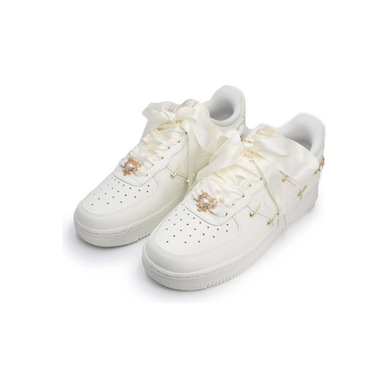 Custom Air Force 1 Shoes Ribbon Chain White Gold - Image 4