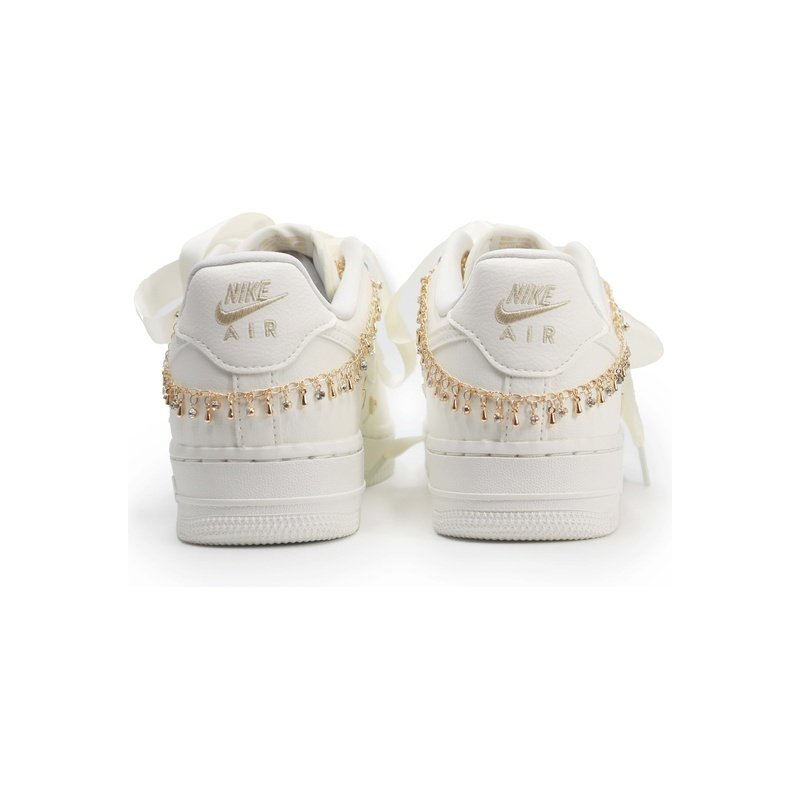 Custom Air Force 1 Shoes Ribbon Chain White Gold - Image 5