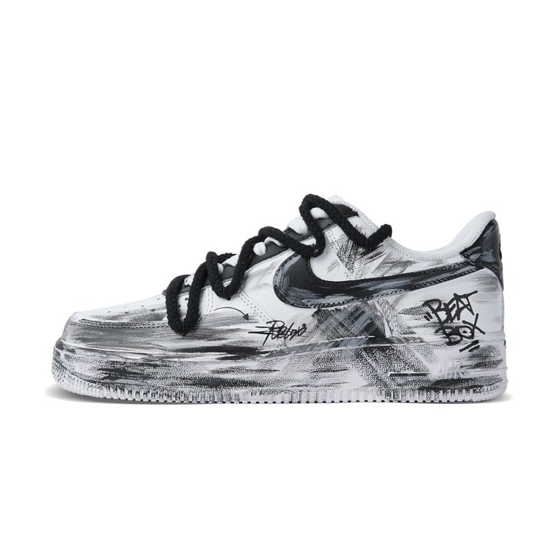 Custom Air Force 1 Shoes Shadow Track Black White