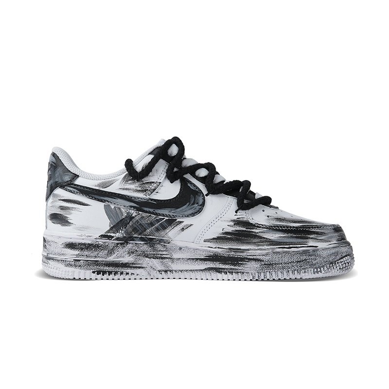 Custom Air Force 1 Shoes Shadow Track Black White - Image 2