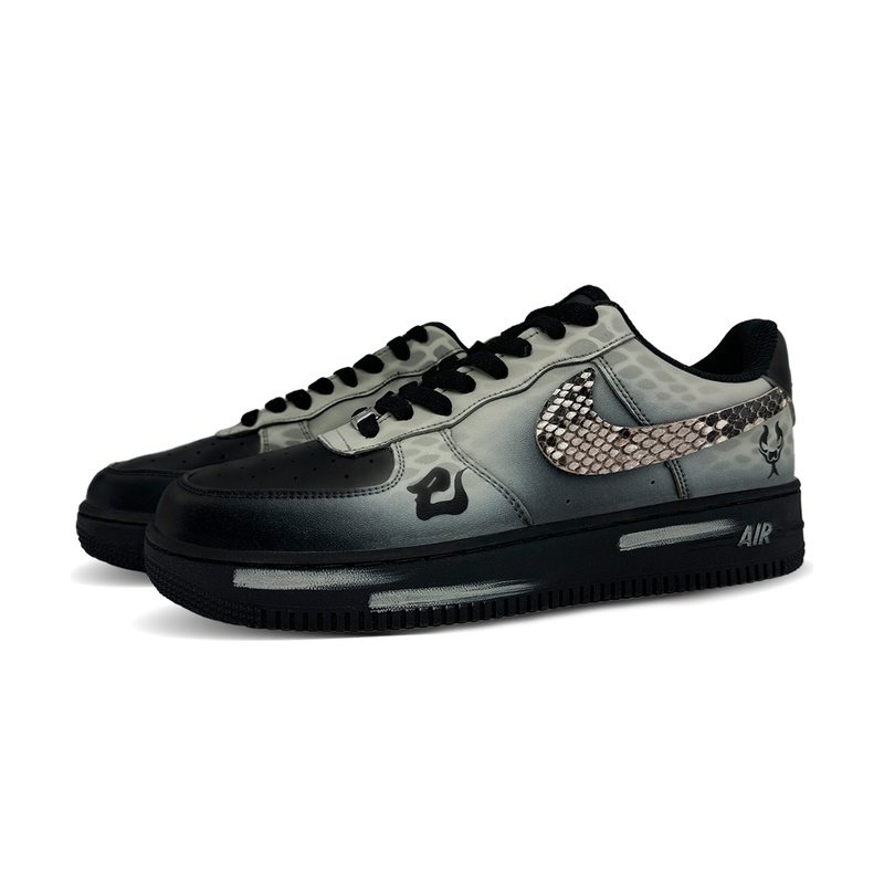 Custom Air Force 1 Shoes Snake Shadow Black Grey - Image 3