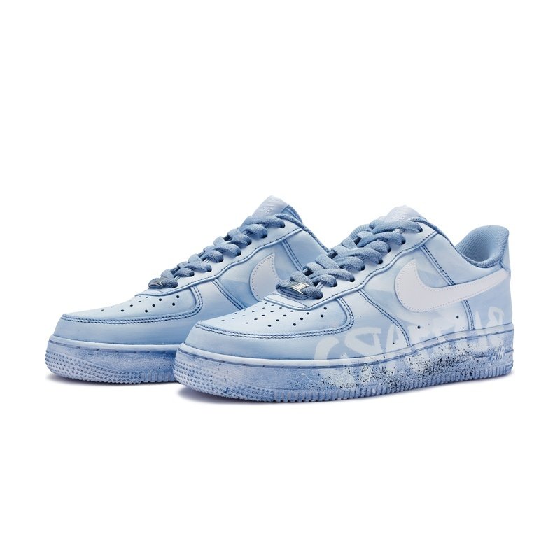Custom Air Force 1 Shoes Snow Storm Blue White - Image 3
