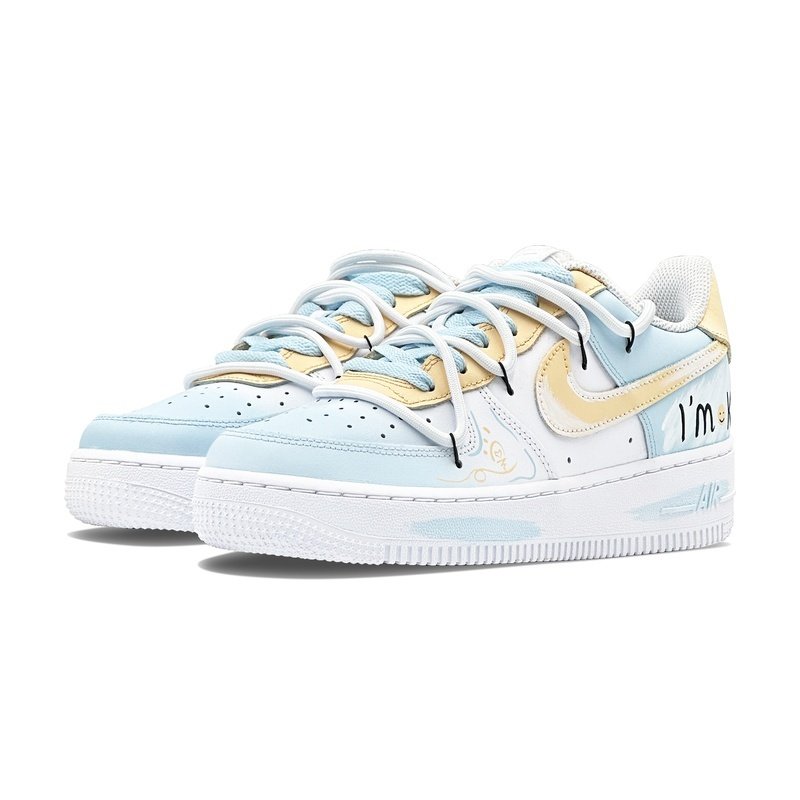 Custom Air Force 1 Shoes Sunshine Smile Blue White - Image 3