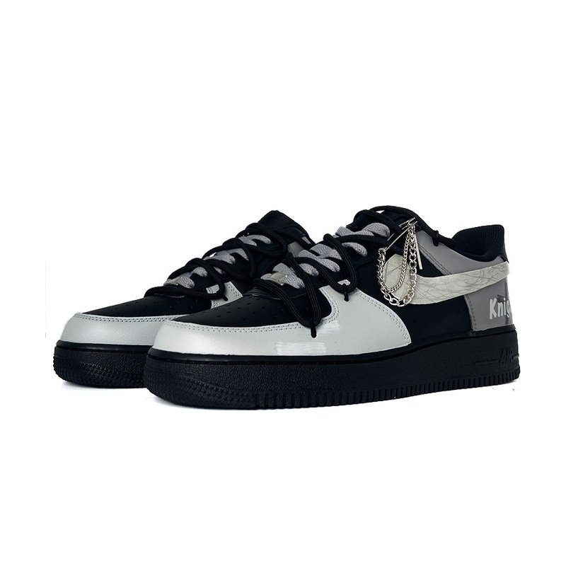 Custom Air Force 1 Shoes Urban Knight Black Grey - Image 3