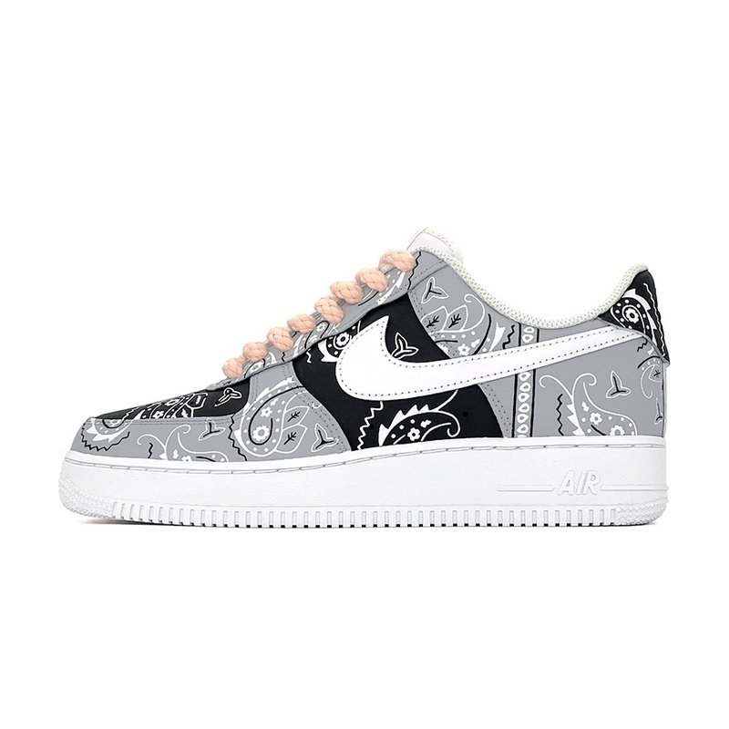 Custom Air Force 1 Shoes Urban Paisley Gray Black