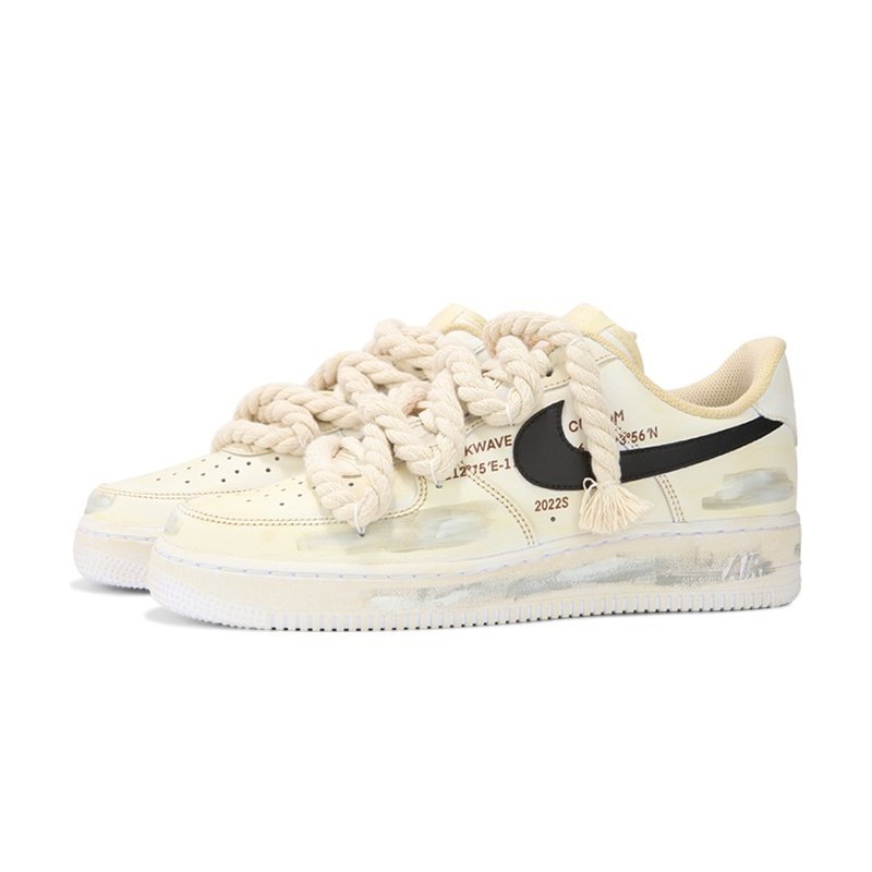 Custom Air Force 1 Shoes Vintage Oxidation Beige Black - Image 3
