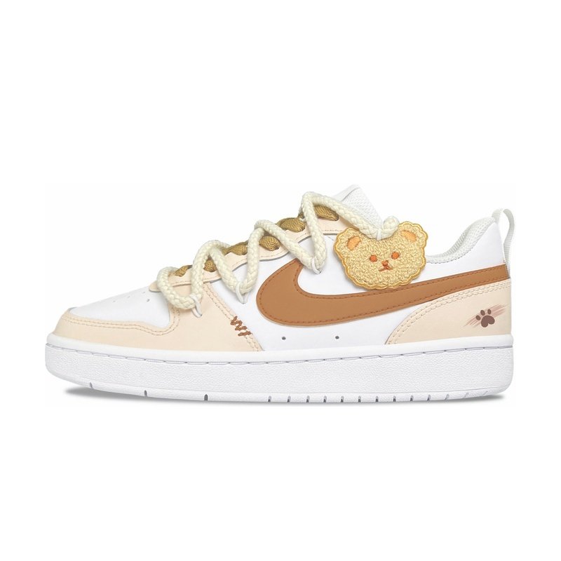 Custom Court Shoes Bear Charm White Brown