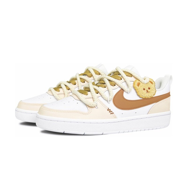 Custom Court Shoes Bear Charm White Brown - Image 3