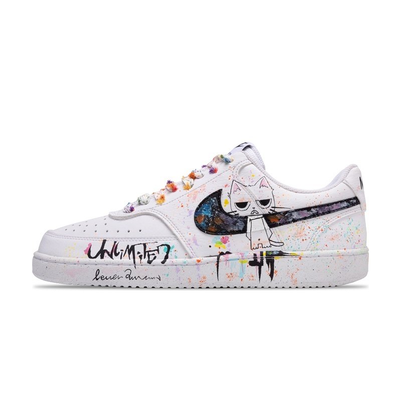 Custom Court Shoes Decadent Cat White Multicolor