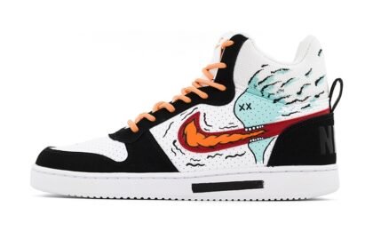 Custom Court Shoes Flames Swoosh Black White