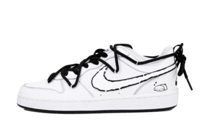 Custom Court Shoes Lines Dog White Black