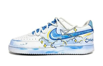 Custom Court Shoes Paper Airplane White Blue