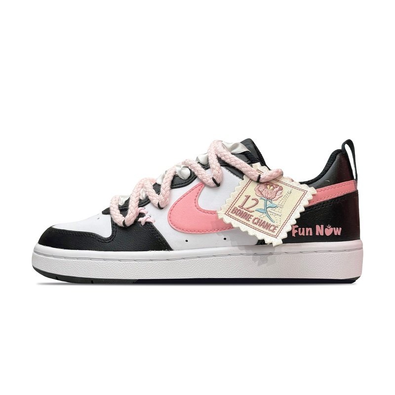 Custom Court Shoes Rose Stamp Black White