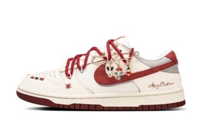 Custom Dunks Shoes Merry Christmas Beige Red