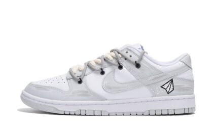 Custom Dunks Shoes Paper Airplane White Grey