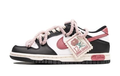 Custom Dunks Shoes Rose Stamp Black Red