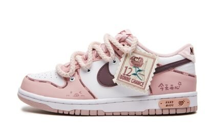 Custom Dunks Shoes Rose Stamp Pink White