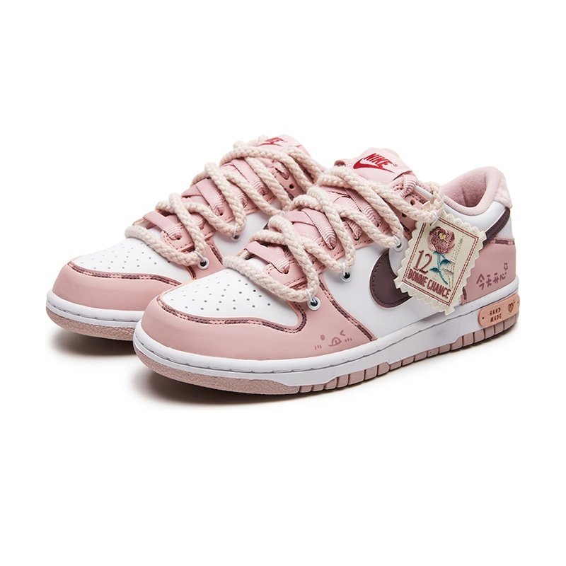 Custom Dunks Shoes Rose Stamp Pink White - Image 3
