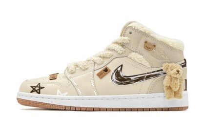 Custom Jordans Shoes Bear Charm Brown Beige