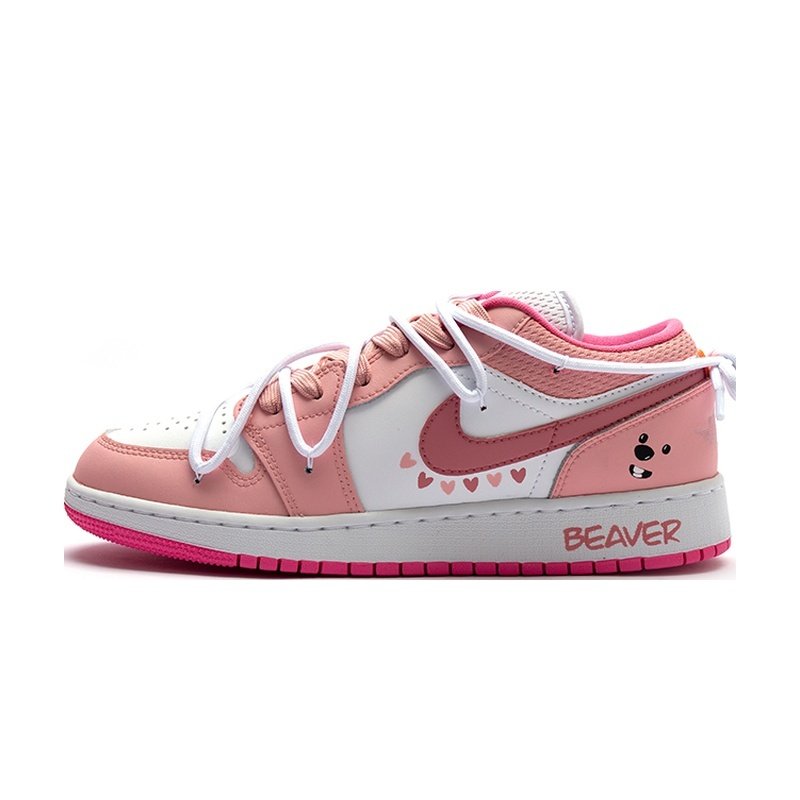 Custom Jordans Shoes Cute Beaver Pink White