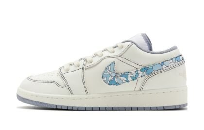 Custom Jordans Shoes Floral Swoosh White Blue